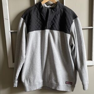 Vineyard Vines Quilted Yoke Half-Zip Sweater - Light Gray & Black